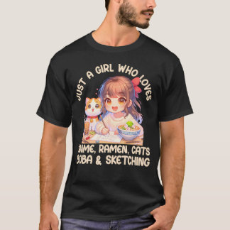 Camiseta Apenas Uma Menina Que Ama Anime Ramen Gata Boba E 
