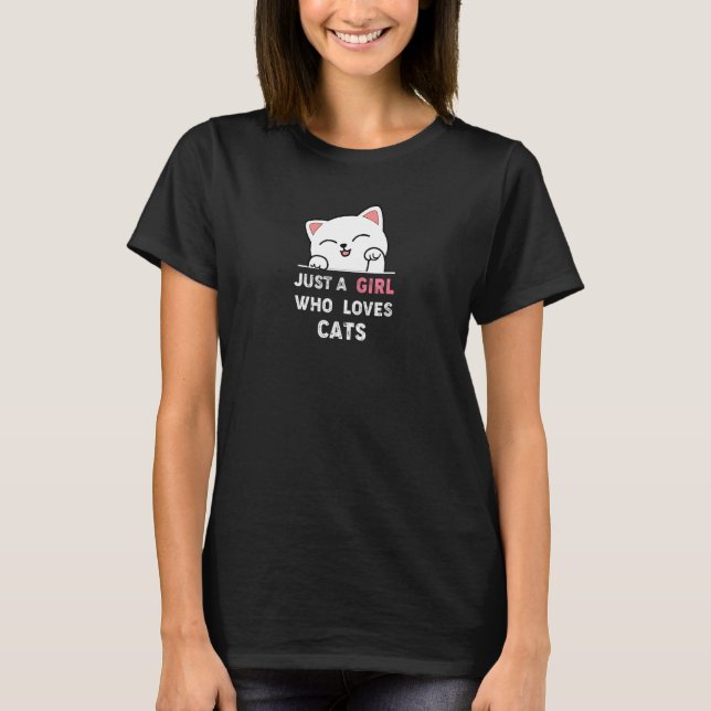 Camiseta Apenas Uma Menina Que Ama Arte Gráfica De Gato Par (Frente)
