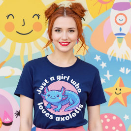 Camiseta Apenas Uma Menina Que Ama Axolotls Blue Kawaii Cut