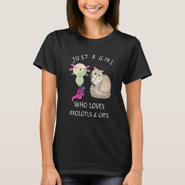 Camiseta Apenas Uma Menina Que Ama Axolotls E Gatos Cute Ax (Frente)