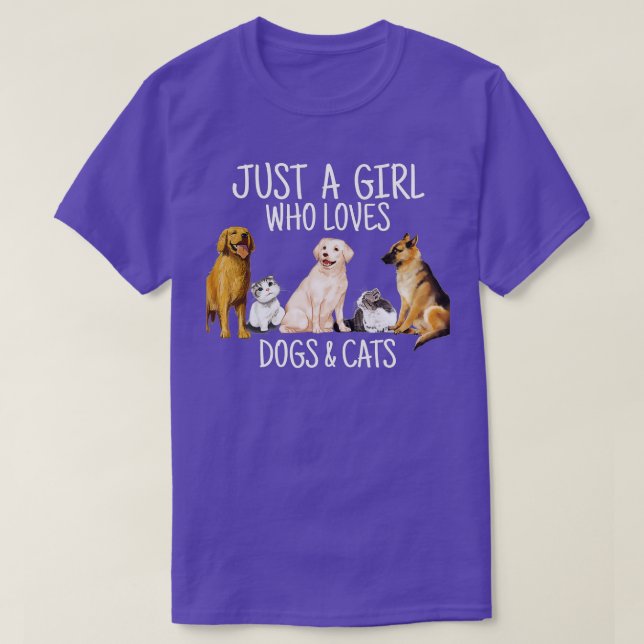 Camiseta Apenas Uma Menina Que Ama Cães E Gatos Presos Para (Frente do Design)