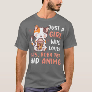 Camiseta Apenas Uma Menina Que Ama Cats Boba Tea E Anime Fu