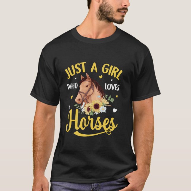 Camiseta Apenas Uma Menina Que Ama Cavalos Girassóis Adoles (Frente)