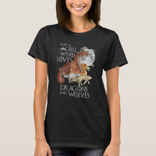 Camiseta Apenas Uma Menina Que Ama Dragões E Lobos Fantasia