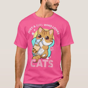 Camiseta Apenas Uma Menina Que Ama Gatos Boba Bubble Milk T