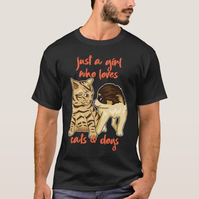 Camiseta Apenas Uma Menina Que Ama Gatos E Cachorros Gatinh (Frente)