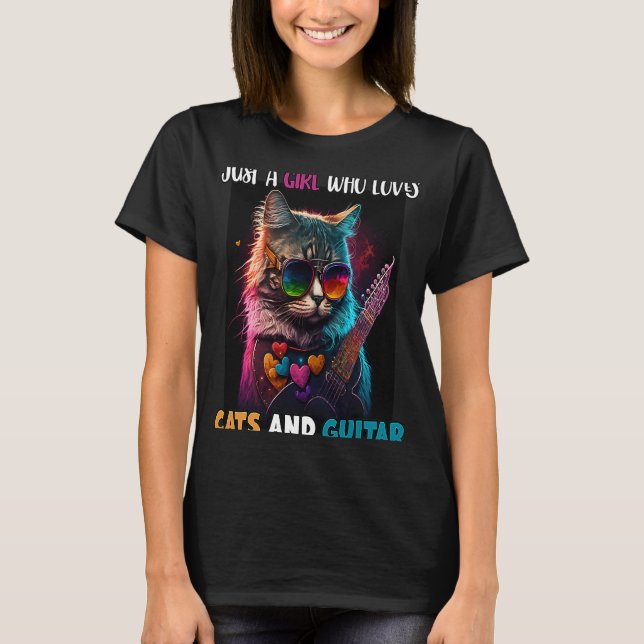 Camiseta Apenas Uma Menina Que Ama Gatos E Gatos De Violão (Frente)