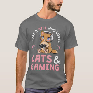 Camiseta Apenas Uma Menina Que Ama Gatos E Jogando Gamer C