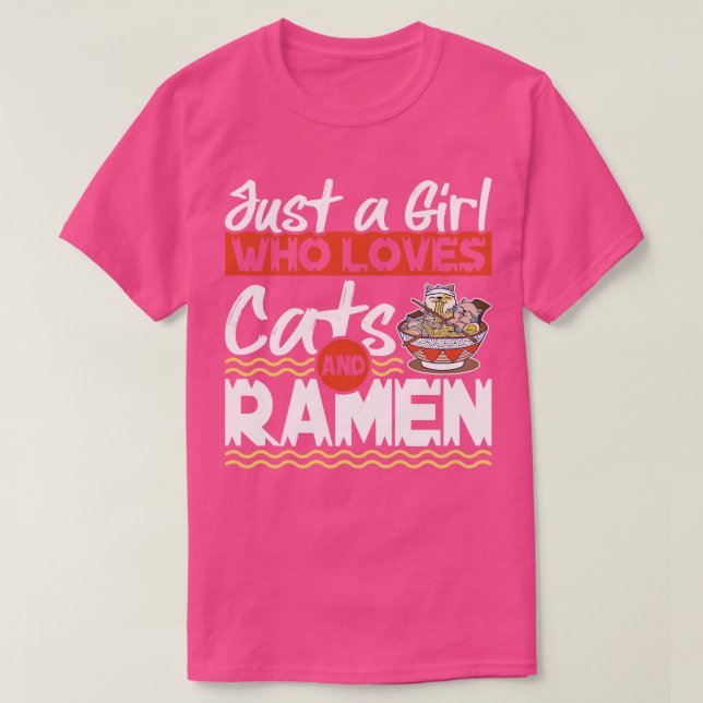 Camiseta Apenas Uma Menina Que Ama Gatos E Ramen Kawaii Kit (Frente do Design)