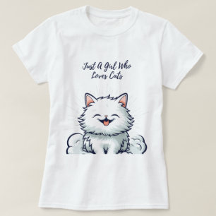Camiseta Apenas Uma Menina Que Ama Gatos - Gato Branco Boni