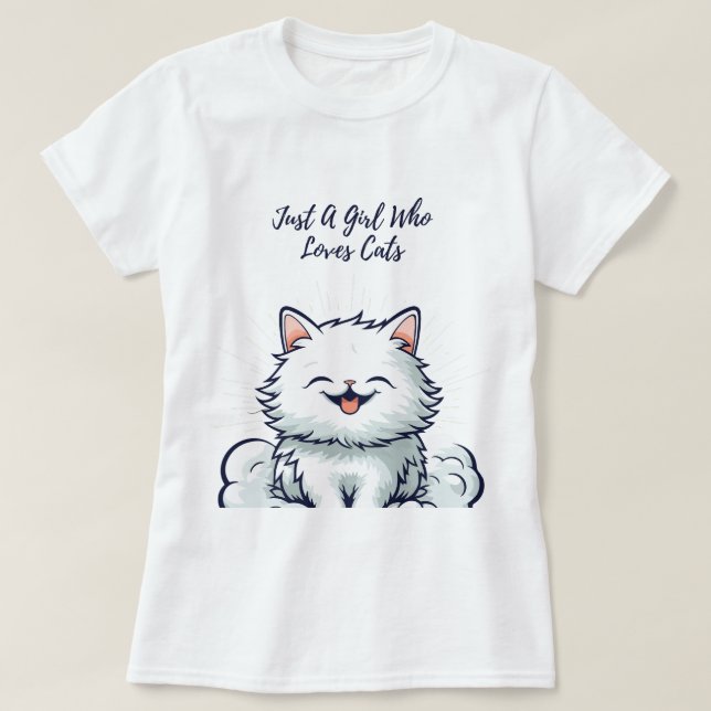 Camiseta Apenas Uma Menina Que Ama Gatos - Gato Branco Boni (Frente do Design)