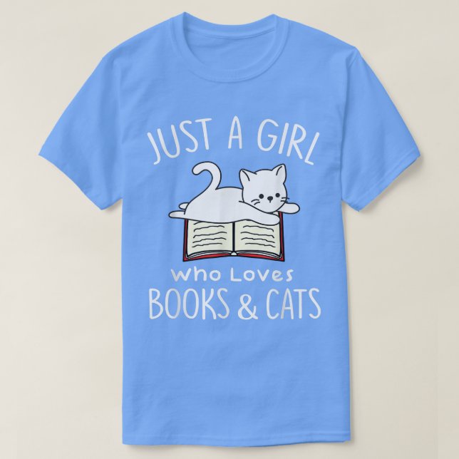 Camiseta Apenas Uma Menina Que Ama Livros E Gatos Lendo Liv (Frente do Design)