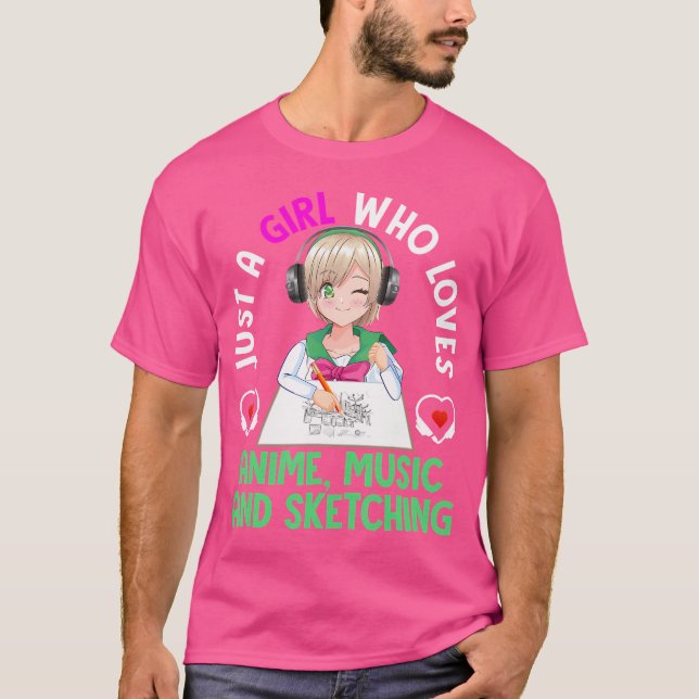 Camiseta Apenas Uma Menina Que Ama Música De Anime E Desenh (Frente)