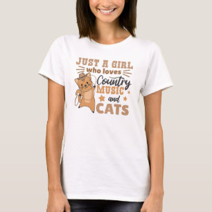 Camiseta Apenas Uma Menina Que Ama Música De Campo E Gatos