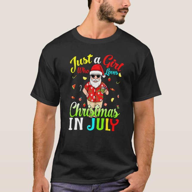 Camiseta Apenas Uma Menina Que Ama O Natal Em Julho Havaian (Frente)