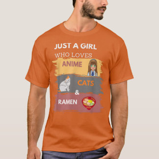 Camiseta Apenas Uma Menina Que Ama Os Gatos De Anime E Rame