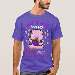 Camiseta Apenas Uma Menina Que Ama Suínos Cute Comendo Rame