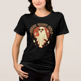 Camiseta Apenas Vibrações de Fantasma Halloween Fofo Retrô