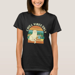 Camiseta Apenas Vibrações Relaxantes Gato Retrô Jardim Plan