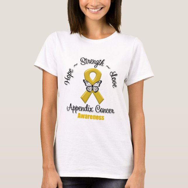 Camiseta Apêndice Cancer Esperança Força Amor (Frente)