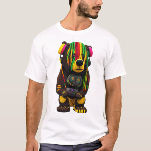 Camiseta Apertando a selva Um urso rasta com Fones de ouvid