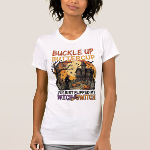Camiseta Aperte O Cinto Borboleta Bruxa Interruptor Hallowe