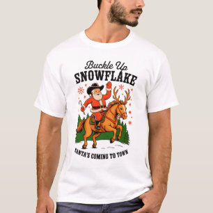 Camiseta Aperte o Cinto Rodeio de Floco de Neve Papai Noel
