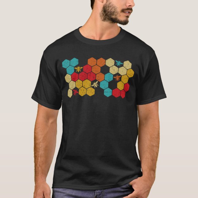 Camiseta Apicultura Abelha Retro Vintage Honeycomb (Frente)