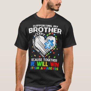 Camiseta Apoiando Meu Irmão Juntos Ganharemos Autismo