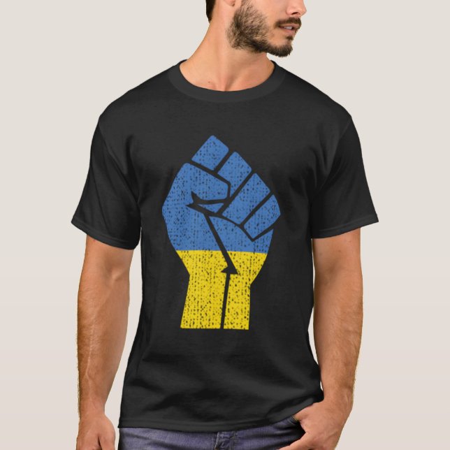 Camiseta Apoiar A Ucrânia Com A Bandeira Ucraniana (Frente)