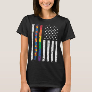 Camiseta Apoie a Consciência do Autismo Arco-íris Orgulho E