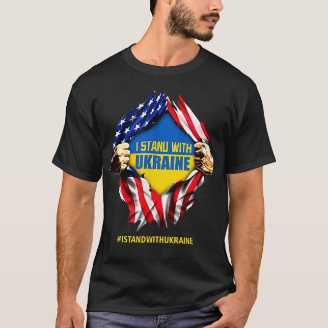 Camiseta Apoie a Ucrânia Eu Estou Com a Bandeira da Ucrânia (Frente)