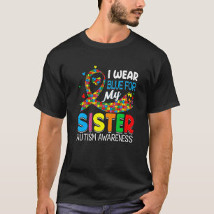 Camiseta Apoie Amor Minha Irmã Fofa Vestindo Azul Autismo A