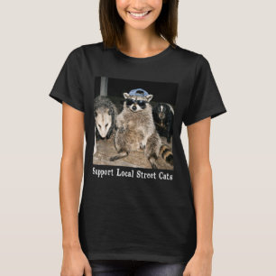 Camiseta Apoie gatos de rua engraçados guaxinim gambá