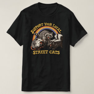 Camiseta Apoie gatos de rua locais -Arte de Guaxinim e Gamb