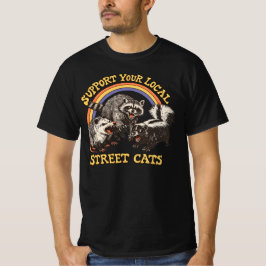 Camiseta Apoie gatos de rua locais -Arte de Guaxinim e Gamb