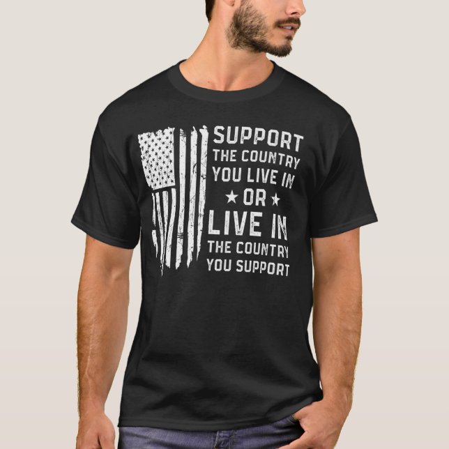 Camiseta Apoie o país que você vive na bandeira americana U (Frente)