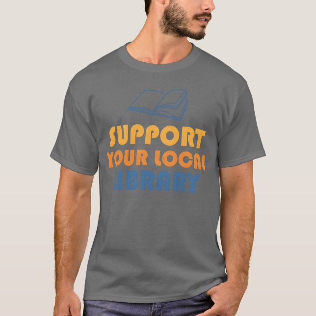 Camiseta Apoie sua biblioteca local presente anos 70 (Frente)