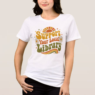 Camiseta Apoie Sua Biblioteca Local - Retro Groovy