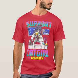 Camiseta Apoio à Pesquisa Catgirl e à Gata de Animação Fofa