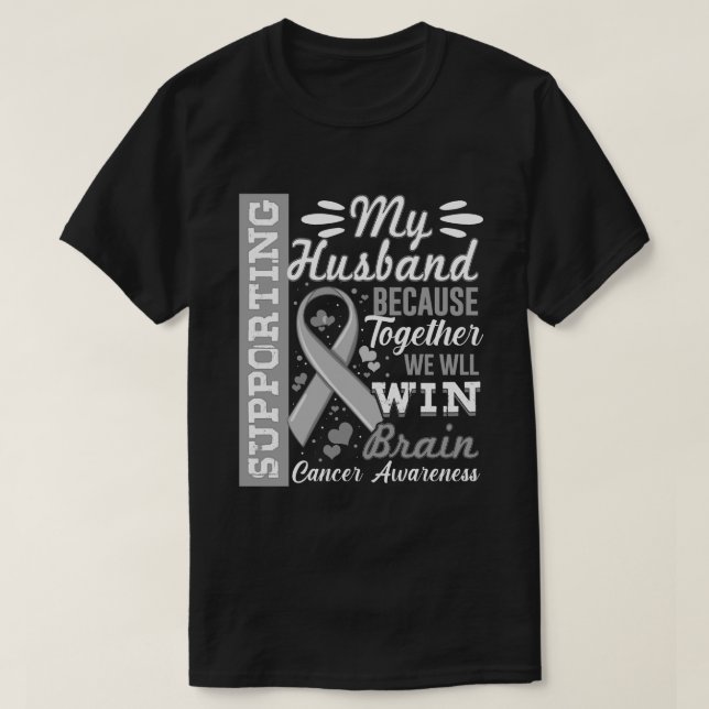 Camiseta Apoio ao Meu Marido - Consciência do Cancer Cerebr (Frente do Design)