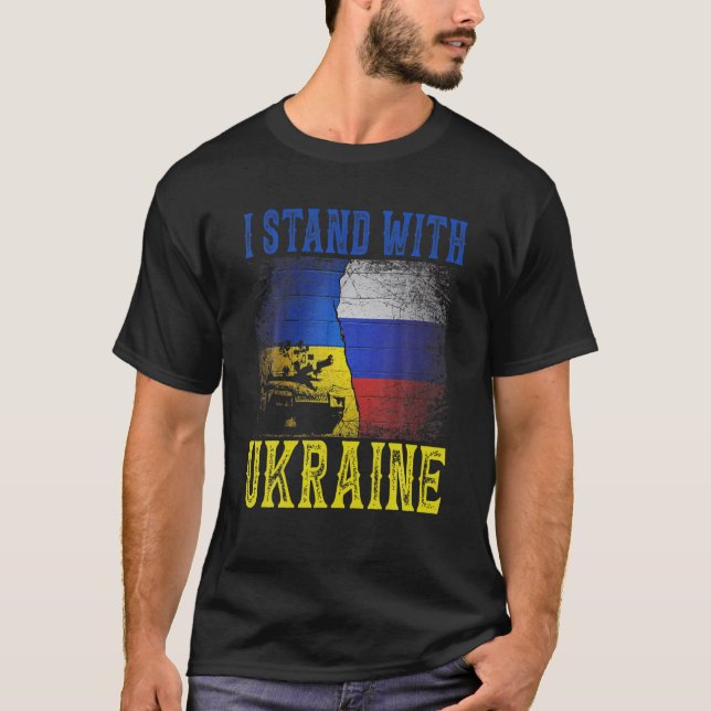 Camiseta Apoio I Stand Com Ucrânia Russo Tan Ucraniano (Frente)