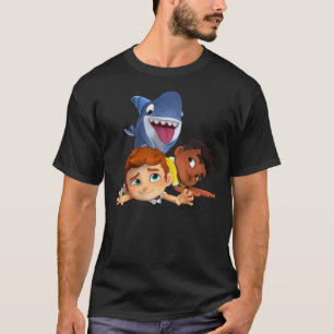 Camiseta apontador de três personagens do shark-dog