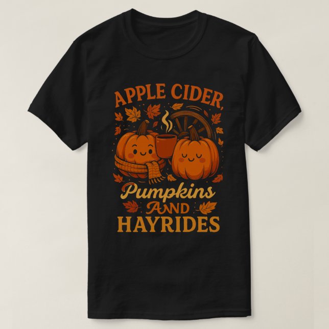 Camiseta Apple Cider Pumpkins e Hayrides (Frente do Design)