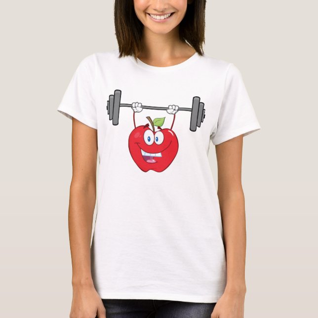 Camiseta Apple Levantando Pesos Malhação Caráter Fruta (Frente)