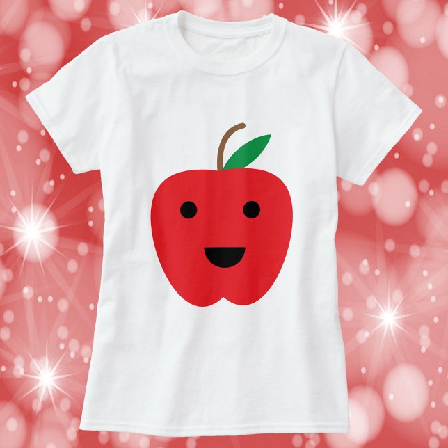 Camiseta Apple Red Cute Kawaii Face (A shirt with a cute kawaii red apple)
