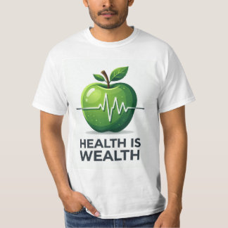 Camiseta Apple with Heartbeat Pulse and Health is Wealth
