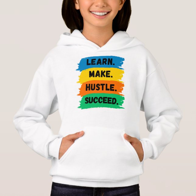 Camiseta Aprenda, Faça, Trabalhe Duro, Sucesso, slogan moti (Frente)