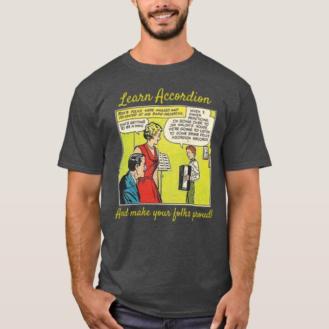 Camiseta Aprenda sobre Tee de Cartoon de acordeão (Frente)