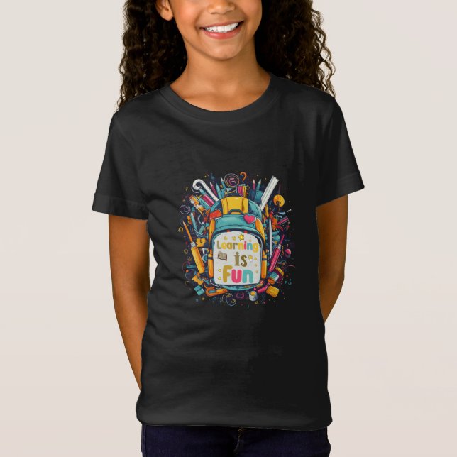 Camiseta Aprender é Divertido de volta às crianças da escol (Frente)